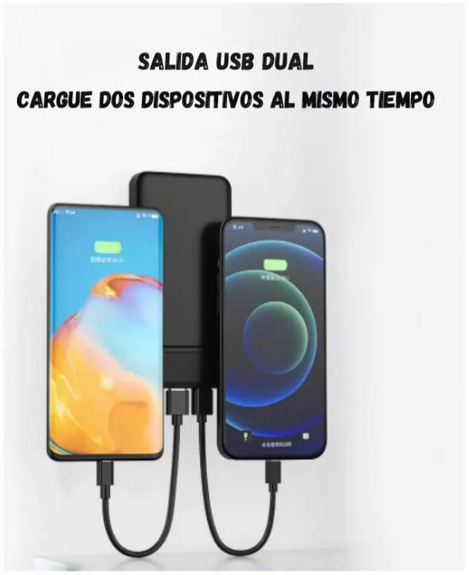 Power Bank Batería Portátil 20.000mah Carga Rápida Linterna Negro