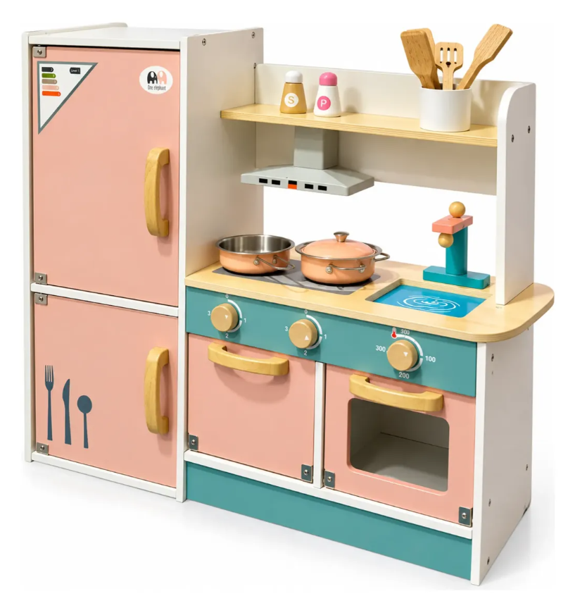 Cocina Infantil De Madera Con Nevera Horno Y Accesorios