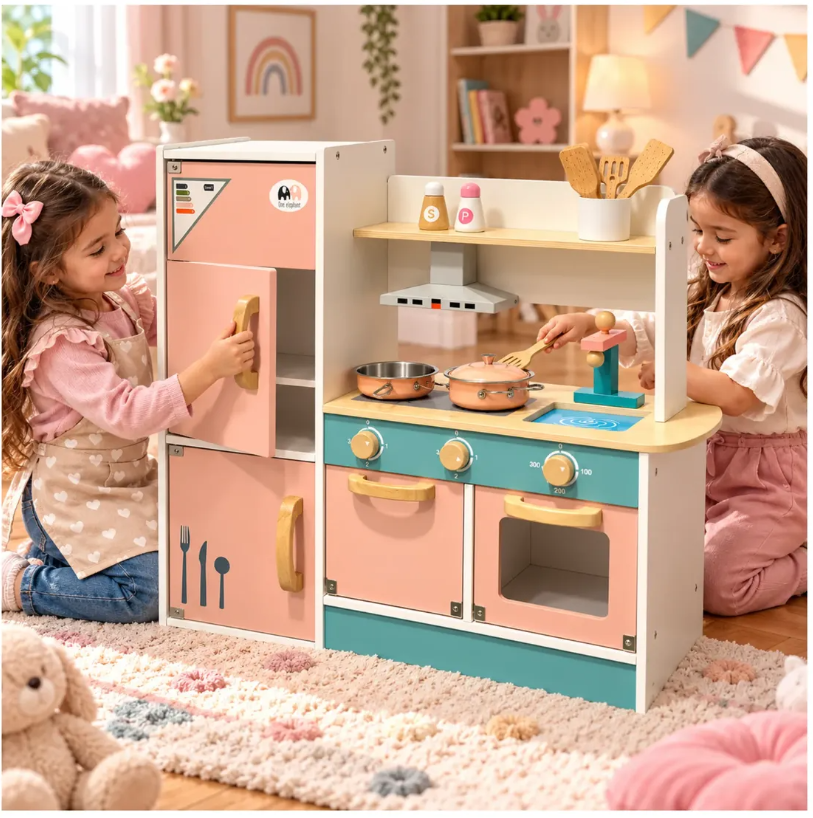 Cocina Infantil De Madera Con Nevera Horno Y Accesorios
