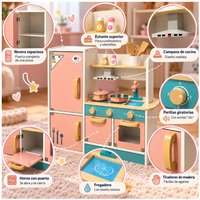 Cocina Infantil De Madera Con Nevera Horno Y Accesorios
