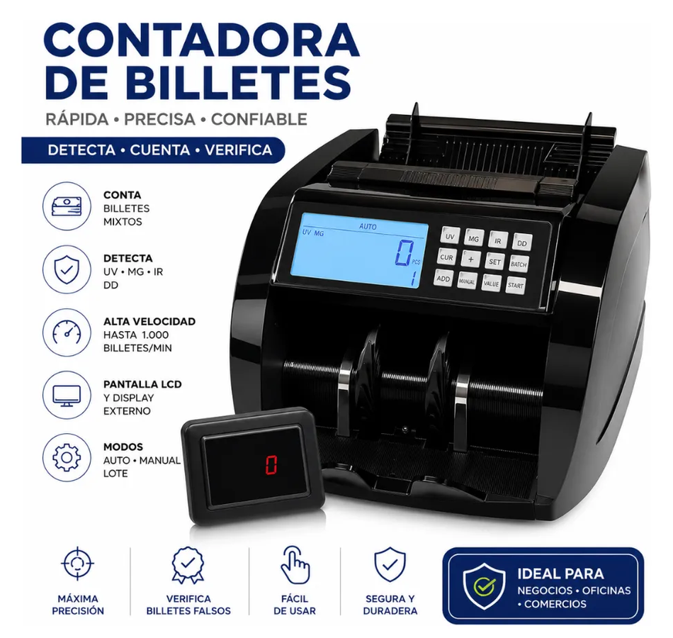 Contadora De Billetes Profesional Detector UV MG IR DD Automática