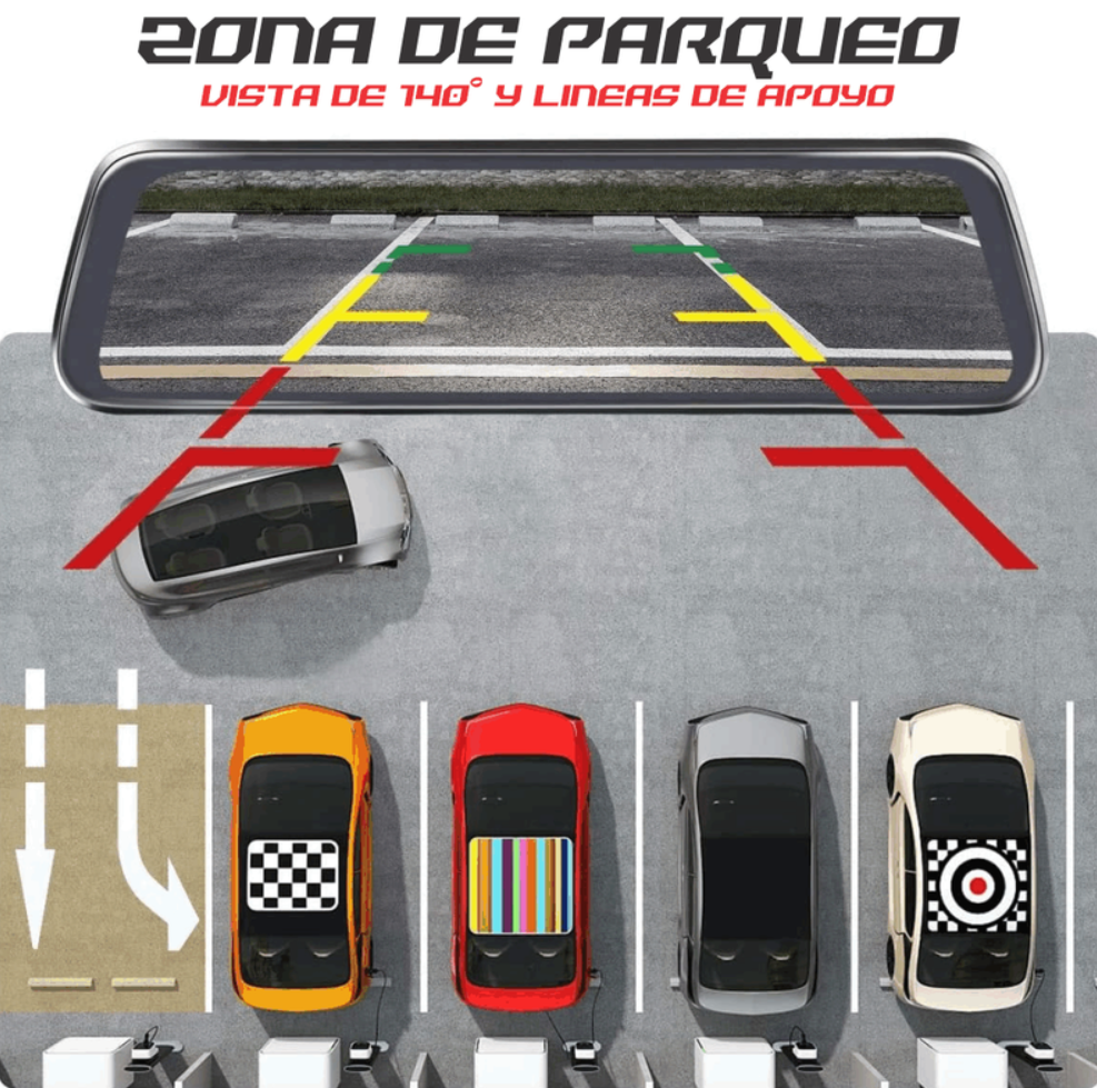 Espejo Retrovisor Con Camara Táctil Dual Full Hd Dvr 1080p