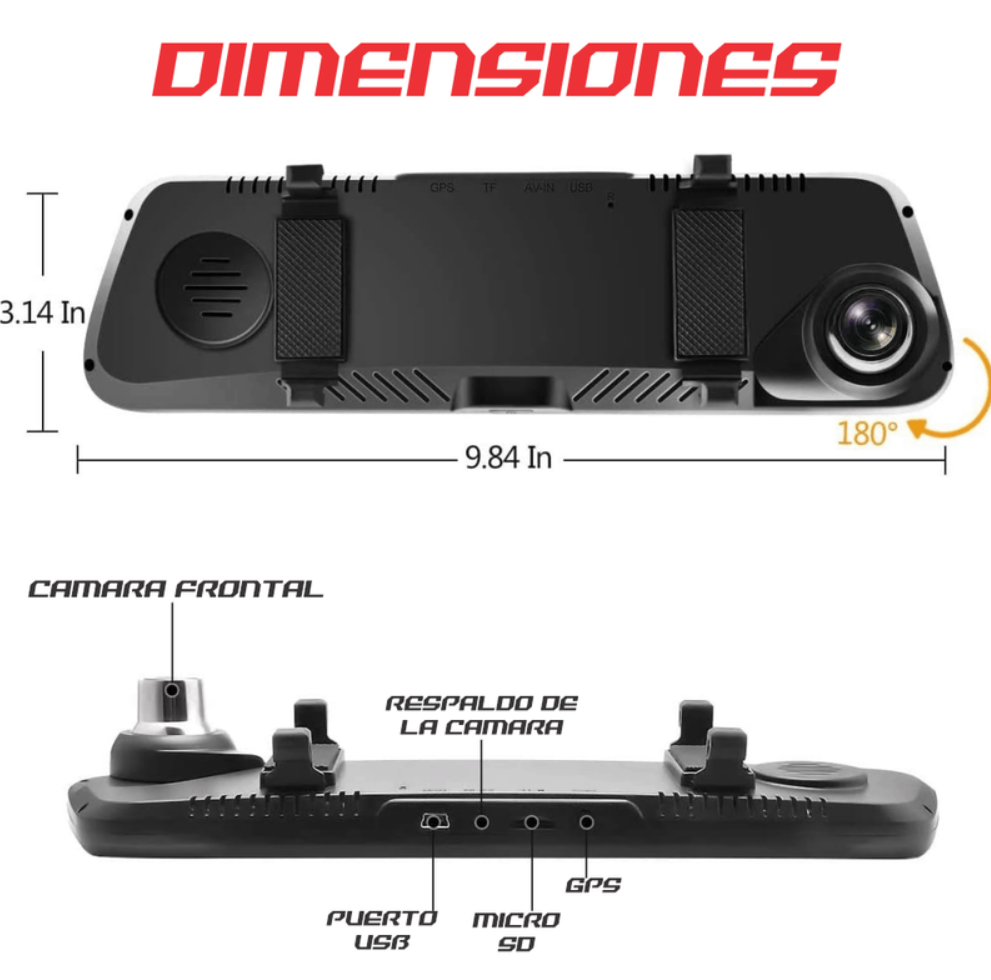 Espejo Retrovisor Con Camara Táctil Dual Full Hd Dvr 1080p