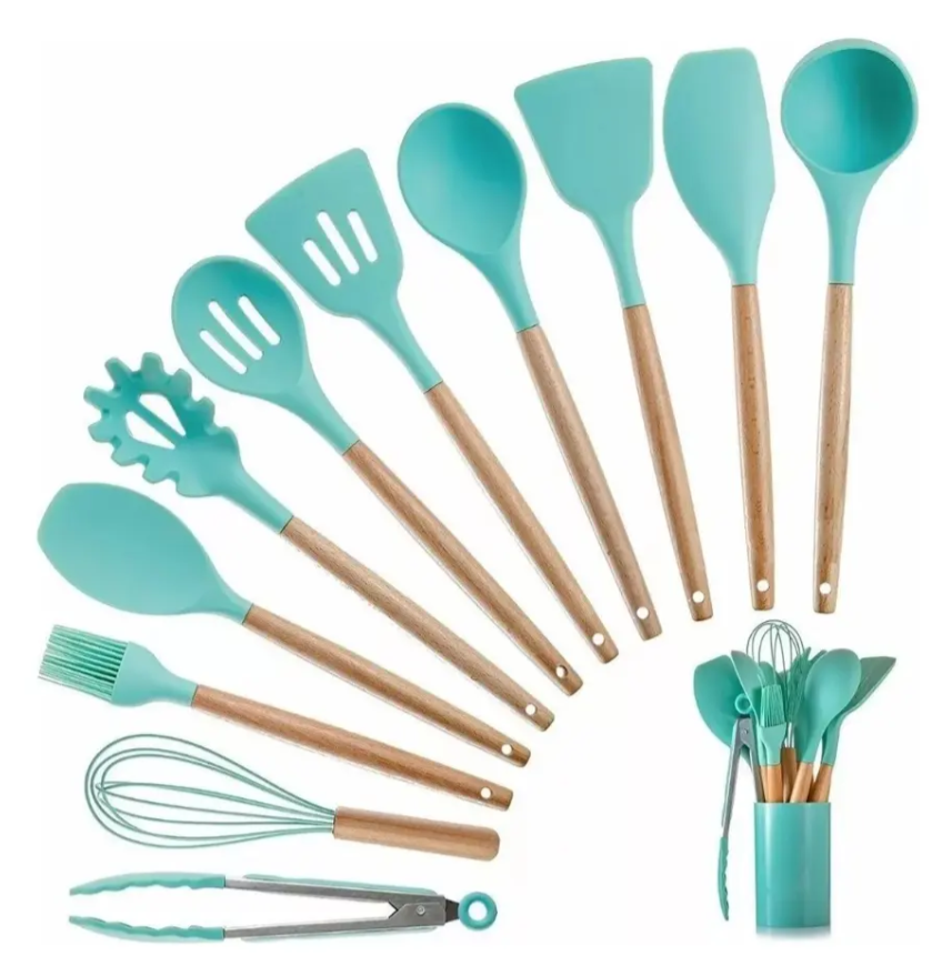 Set De Utensilios De Cocina 12 Piezas En Silicona De Colores