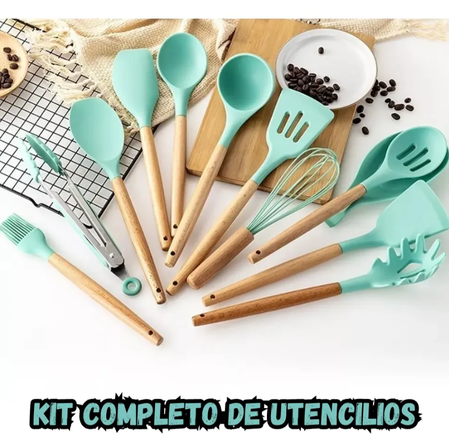 Set De Utensilios De Cocina 12 Piezas En Silicona De Colores