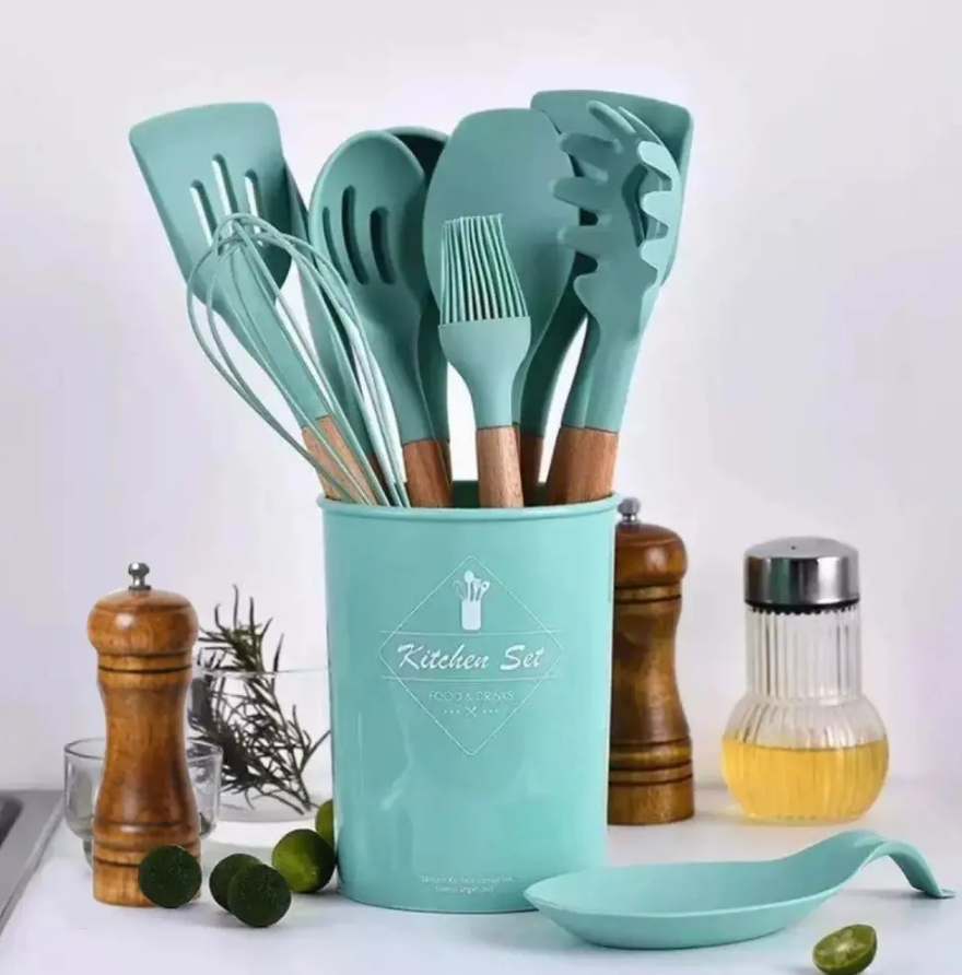 Set De Utensilios De Cocina 12 Piezas En Silicona De Colores
