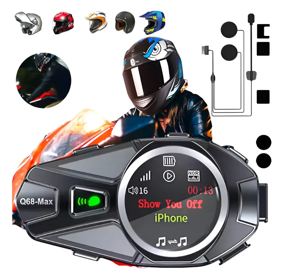"Intercomunicador Q68-max Casco Moto Bluetooth Fm Combo X2 "