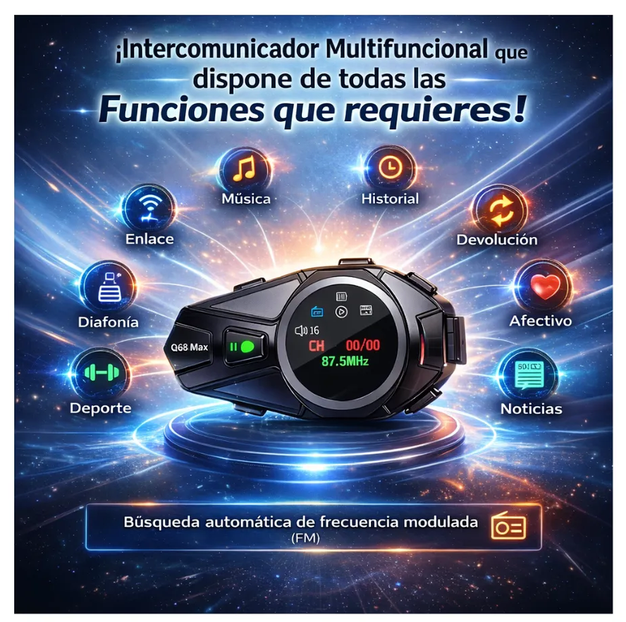 "Intercomunicador Q68-max Casco Moto Bluetooth Fm Combo X2 "