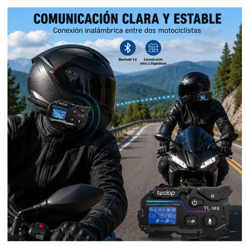 Intercomunicador RGB Bluetooth M8 Radio FM Recargable Casco
