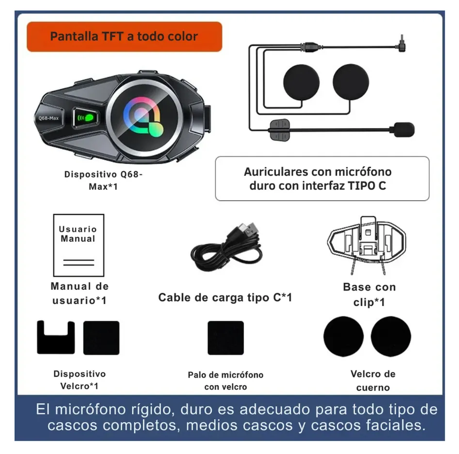 "Intercomunicador Q68-max Casco Moto Bluetooth Fm Combo X2 "