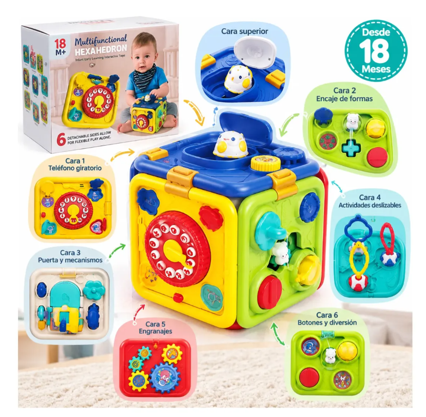 Cubo Didáctico Multifuncional 6 En 1 Bebé Luces Sonido