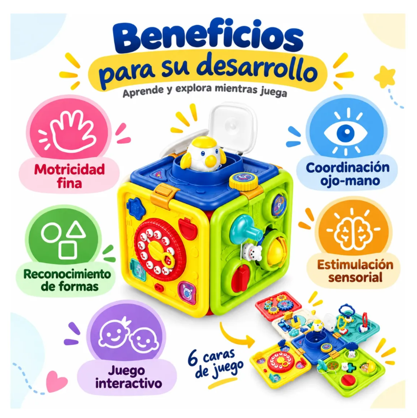 Cubo Didáctico Multifuncional 6 En 1 Bebé Luces Sonido