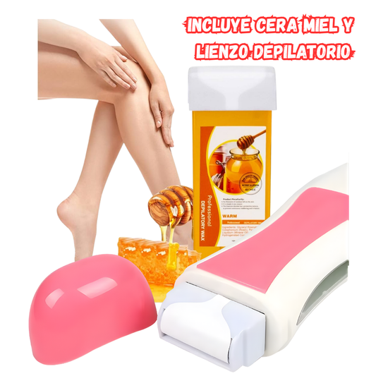 Kit Depilatorio Combo Calentador Roll-on + Lienzos + Cera