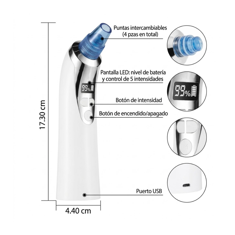 Limpiador Facial Eléctrico Recargable Con 4 Cabezales