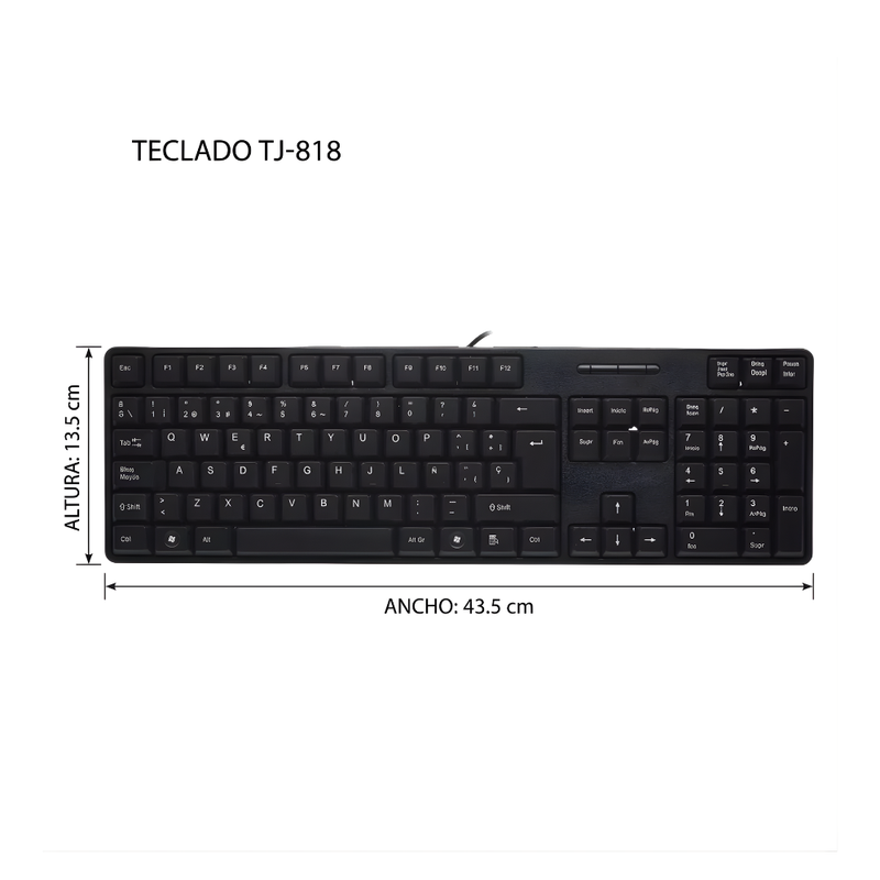 Teclado Usb Tj-818 Ergonómico Español Para Oficina Pc