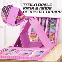 Set De Arte Niños Maleta 208 Piezas Crayon Acuarela Plumon rosa
