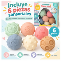 Set 6 Pelotas Sensoriales Bebé Texturas Silbido 18m+