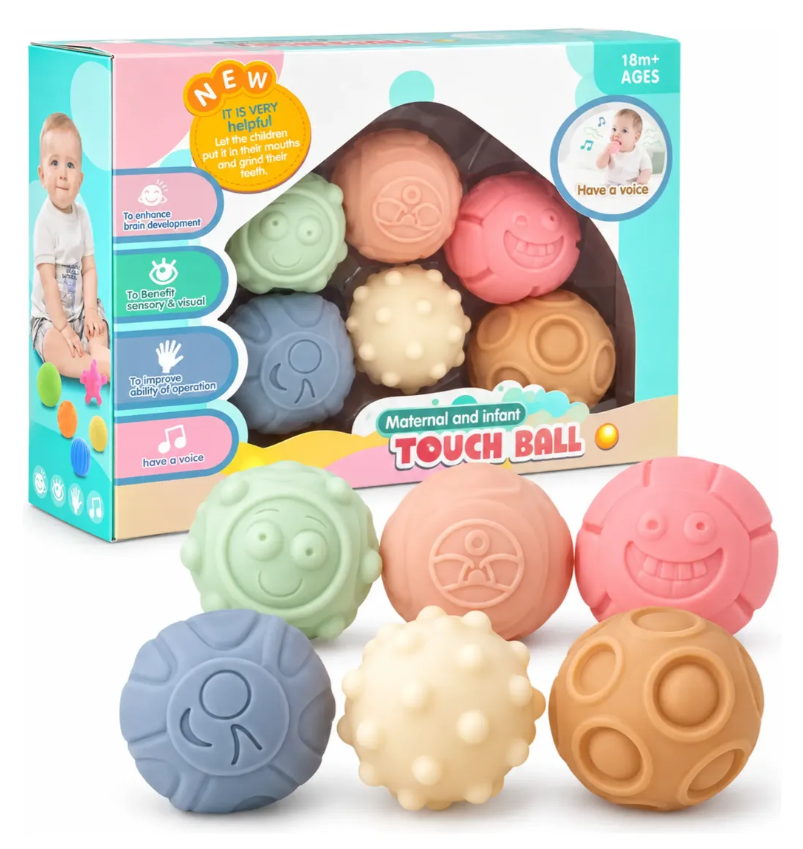 Set 6 Pelotas Sensoriales Bebé Texturas Silbido 18m+