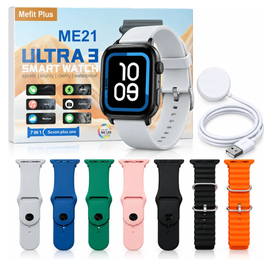 Reloj inteligente smartwatch ultra 3 7 en 1 pulsos intercambiables