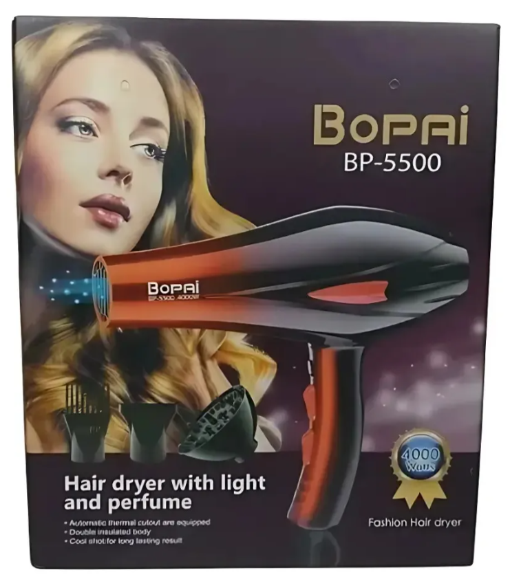 Secador De Pelo Bopai 4000w Bp5500 Más Difusores Color Negro