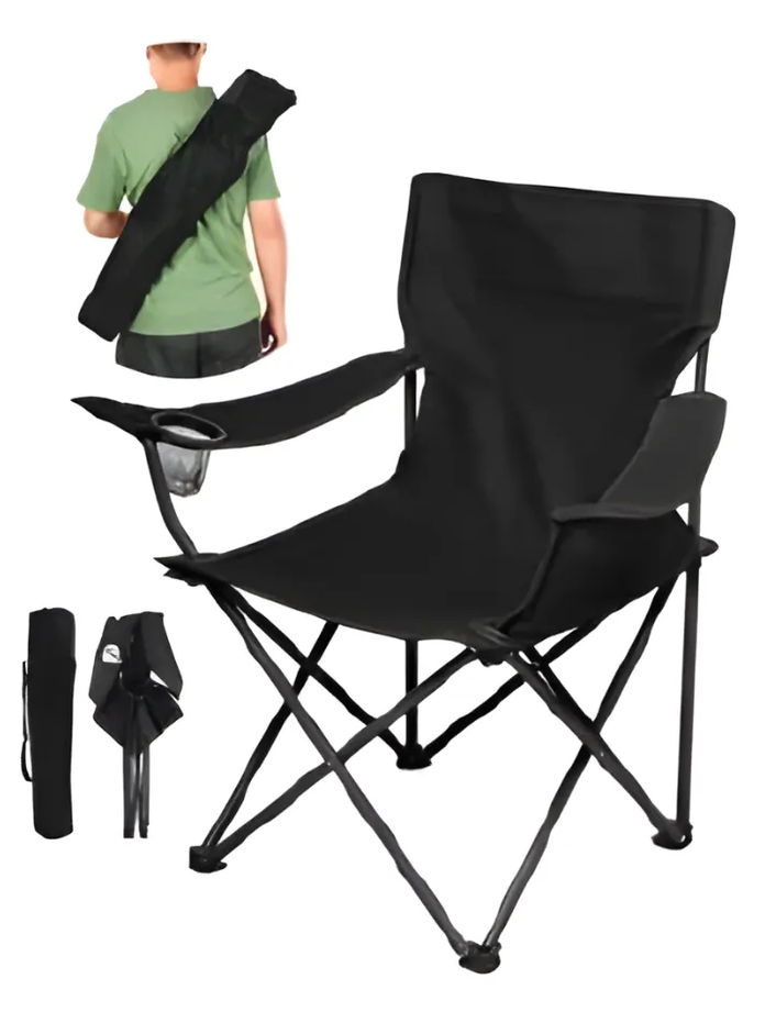 Silla Plegable de Camping Reforzada con Portavasos y Bolsa de Transporte