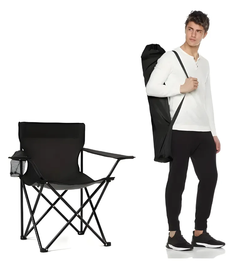 Silla Plegable de Camping Reforzada con Portavasos y Bolsa de Transporte