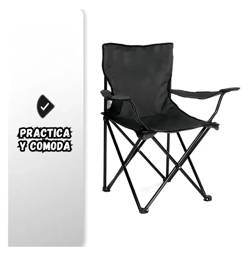 Silla Plegable de Camping Reforzada con Portavasos y Bolsa de Transporte