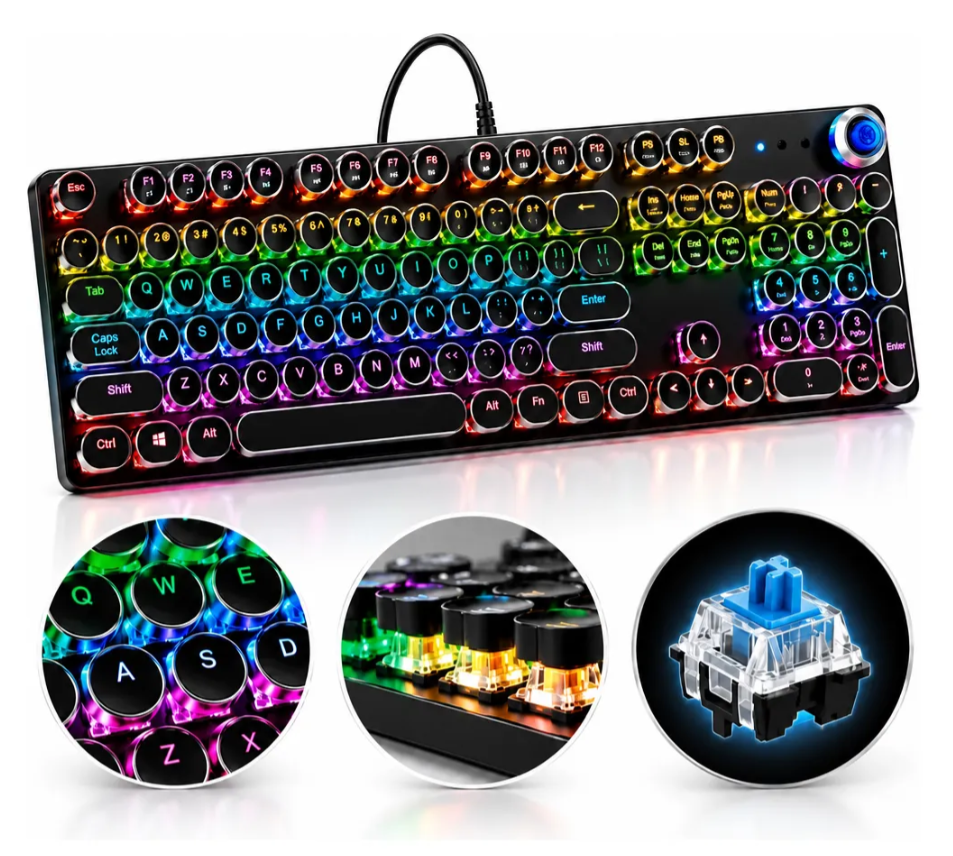 Teclado mecanico retro rgb conexion alambrica k-200