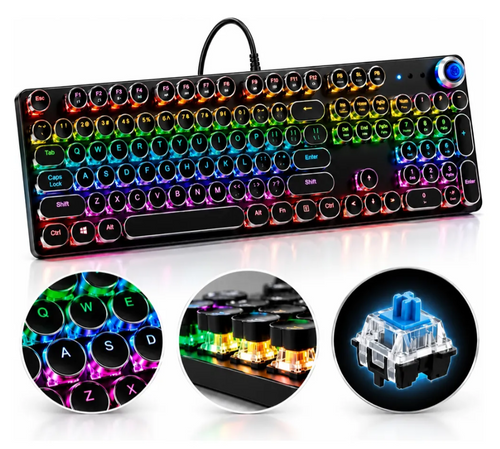 Teclado mecanico retro rgb conexion alambrica k-200