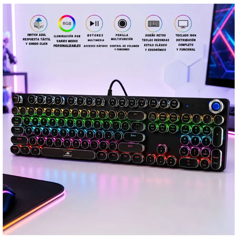 Teclado mecanico retro rgb conexion alambrica k-200