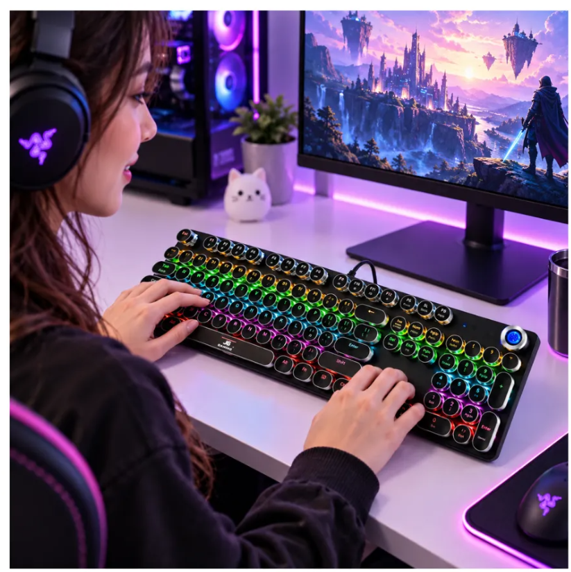 Teclado mecanico retro rgb conexion alambrica k-200
