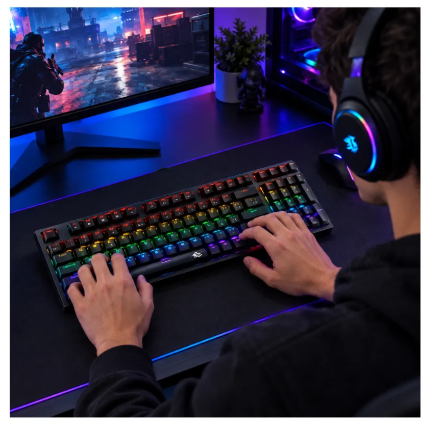Teclado mecanico inalambrico gamer iluminacion rgb